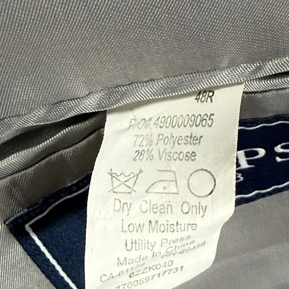 Chaps Mens Light Gray Sharkskin Two Button Blazer Sport Coat 48R